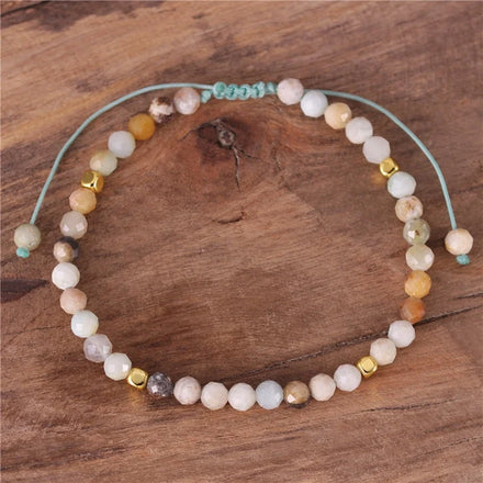 Chic 4mm for Stone Gemstone Beads Dainty Bracelet Tibetan Braided Cord Adjustable Women's Friendship Jewelry Wholesale