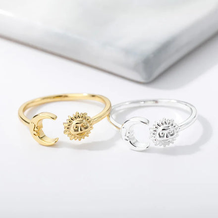 Minimalist Adjustable Fashion Jewelry Ring Cute Creative Sun and Moon Ring for Men Women