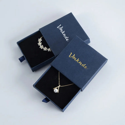 Dark Blue Cardboard Thin Drawer Sliding Fashionable Wedding Luxury Jewelry Packaging Gift Boxes for Necklace Earring Bracelet