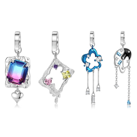 Y2K Style Charm 925 Sterling Silver Geometric Pendant with Sparkling Zirconia for Women Charm Beaded Bracelet Necklace Jewelry