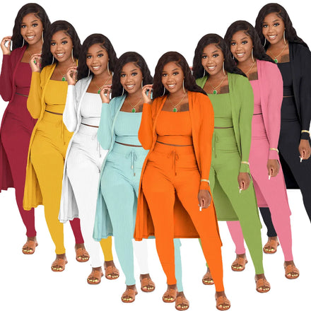 2026 Fashion 3 PCS Outfit Solid Cardigan Vest Leggings Fitness Yoga Homewear Spring Women Lounge Wear Sets