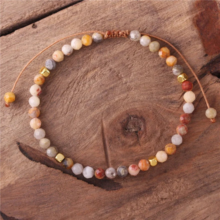 Boho 4mm Crazy Agate Gemstone Beads Dainty Bracelet Cord Braided Tibetan Adjustable Bracelet Women Friendship Jewelry Wholesale