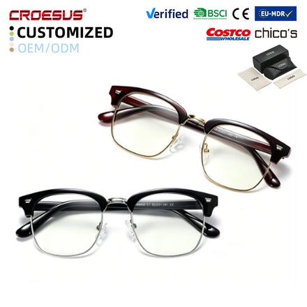 Vintage Men's Half Rim Blue Light Blocking Photochromic Lenses Optical Frames Business Style Optical Frames for Outdoor Office