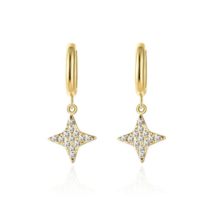 Full Diamond Quad Star Earrings Stainless Steel Plated 14K Gold Simple and Versatile Ear Clasps Titanium Earrings