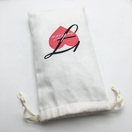 Custom Printing Recyclable Twill Cotton Cosmetic Storage Drawstring Bag for Perfume Essential Oil Lotion Shampoo Gift Handbag