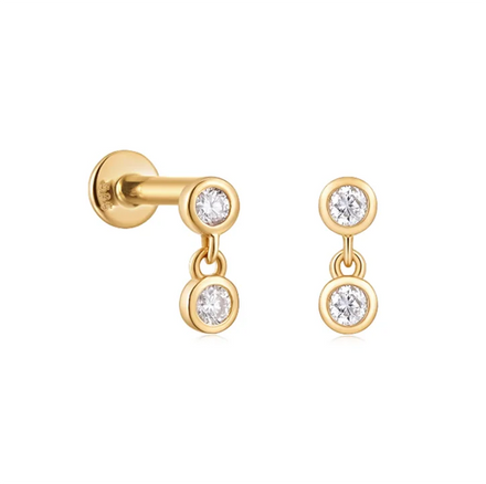 Customized Jewelry Gold Plated 925 Sterling Silver Bezel CZ Dangle Drop Earring Flat Earring Back Hypoallergenic Earring