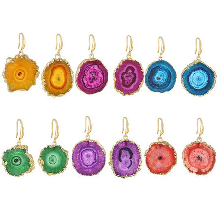 G1785 Natural Raw Stone Drop Earrings Jewelry Geode Druzy Agate Dangle Earring
