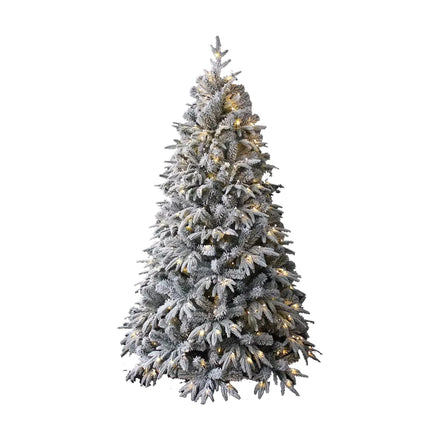 Snowy Flocked Realistic PE&PVC Fir Shape Artificial Christmas Tree With Warm LED Lights