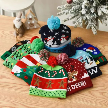 LED Christmas Hat Christmas Flash Light up Knitted Hat Christmas Gift for Adults Xmas New Year Party Decorations