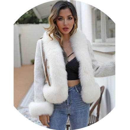 Fashion New Winter Fur Cuff Design Front Fox Fur Style Cashmere Wool Real Fox Fur Coat