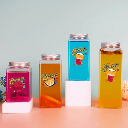 Clear Empty Food Grade Pet Plastic Water Drinking Bottles 250ml-500ml Square Juice Container Beverage Smoothie Bottles With Top