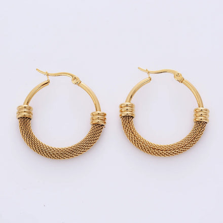 Tarnish Free Stainless Steel Large Hoop Earrings High-end Mesh Circle Earrings New Trendy Oval Hollow Mesh Corn Earrings