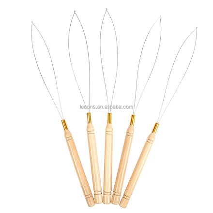 Leeons Hair Extensions Tool Loop Needle Iron Wire Threader Pulling Hook for Silicone Microlink Beads and Feathers Hair Extension