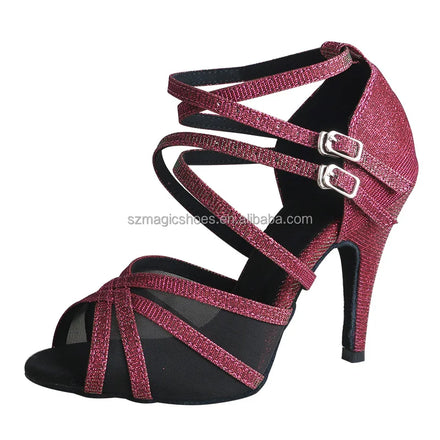 High Heeled Purple Latin Dance Shoes with Glitters 9CM