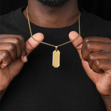 Custom Logo Engravable Stainless Steel Gold Plated Simple Flat Rectangle Tag Blank Pendant Necklace for Men and Women's Wedding