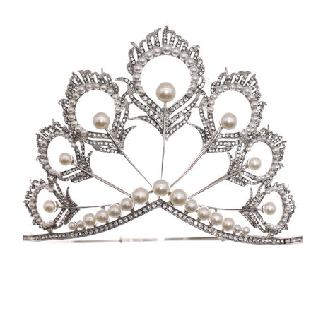 Feather Pearl High Big Crown Tiara Miss Universe Crown Pageant Bridal Wedding Crown