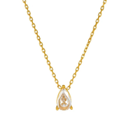 Fashion 18k Gold-plated Stainless Steel Chain Teardrop Zirconia Pendant Necklace for Women