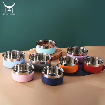 Stainless Steel Dog Food Bowl Feeding Watering Bowl Double Layer Cat Food Container Bowls with Non slip Bottom