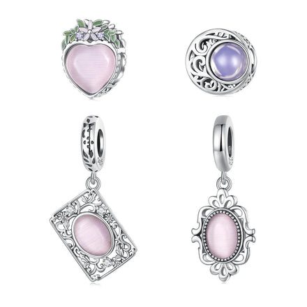 925 Sterling Silver pink Glass Heart Beads Charm Pendant Fit Bracelet Jewelry for Women Jewelry DIY Silver Accessories