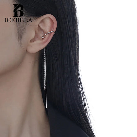 ICEBELA Tassel Ear Clip Without Ear Hole 925 Sterling Silver Advanced Simple Female Heart Shaped Earrings