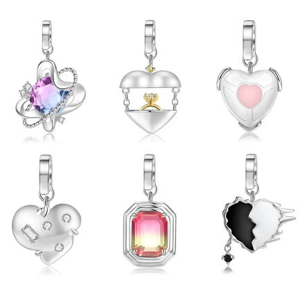 Y2K Style Charm 925 Sterling Silver Heart-shaped Lock with Zirconia Ring Pendant for Women Charm Bracelet Necklace Jewelry Gift