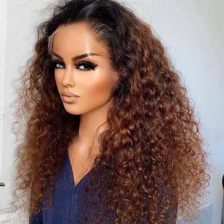 The Classic 1B/#4 Chocolate Brown Color Deep Curly Natural Brazilian Human Hair Invisible Lace Front Wigs for Black Women