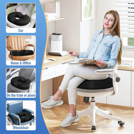 Donut Seat Pillow Car Driver Booster for Short People Truck SUV Back Pain Mesh Breathable Portable Non-Slip Pad Memory Foam