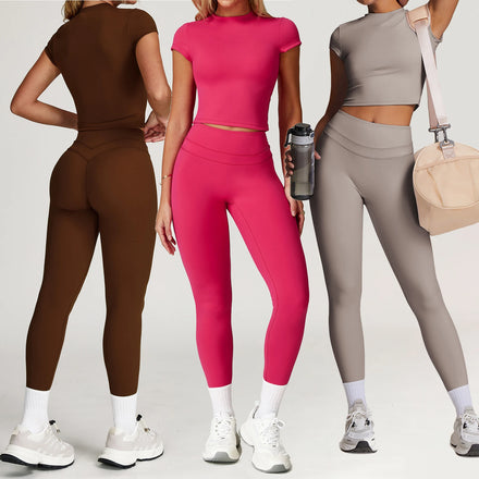 YIYI European Hot Sale Short Sleeves Gym Fitness Sets High Waist Leggings Sets for Women Breathable Active Wear Sets for Women