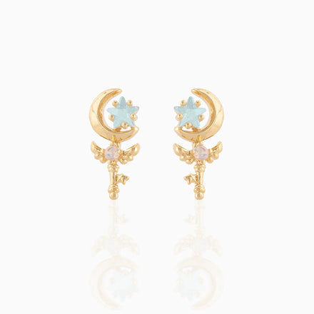 Hot 18k Gold Plated Star Moon Ladies Earrings Micro-inset Zircon Eco-friendly Brass Cute Studs Earrings for Women