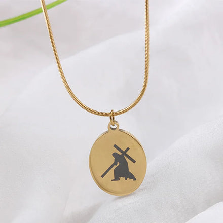 Wholesale Oval Jesus Medal Necklace Catholic Stainless Steel Gold for Women