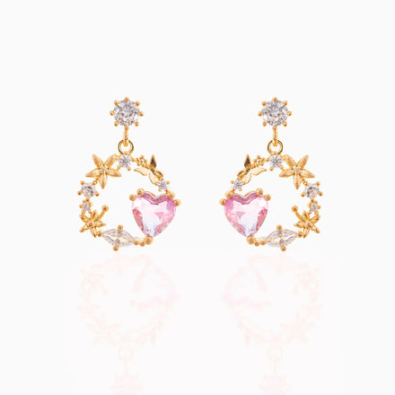 Korean Pink Heart Cute Dangle Earrings Zircon High Grade Flower Diamond Earrings Women Jewelry Wholesale Girls Drop Earrings