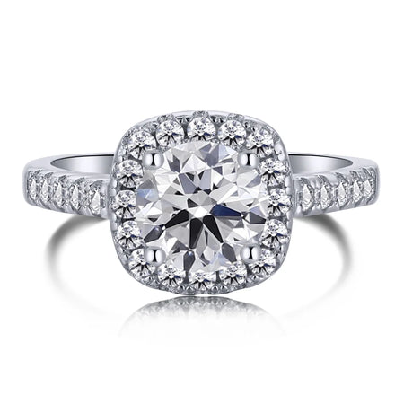 Dylam Luxurious Fine Jewelry Rhodium Plated 5A Cubic Zirconia Promise Halo Engagement Promise Eternity Ring for Women