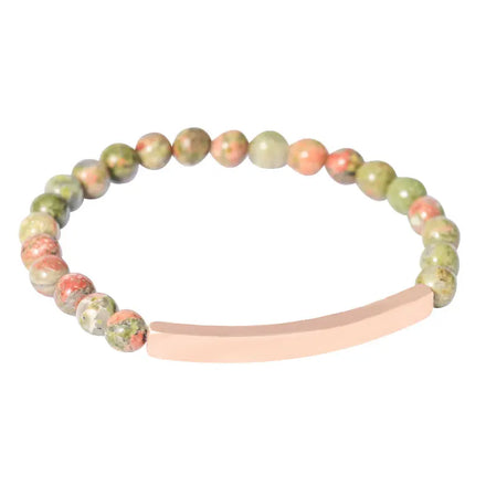 DIY Creative Carve Letter Natural Stone Bracelets Gold Stainless Steel Chunky Blank Square Pendant Beaded Bracelets