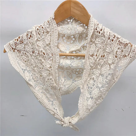Y-Z 100%cotton White Lace Fabric Triangle Dyed Scarf Women Knitted Hollow Sweet Shawl False Collar Wholesale