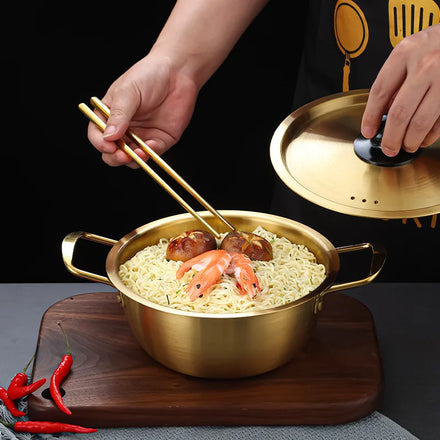 Korean Ramen Pot Boiled Noodles Paomian Pan Thickened Yellow Aluminum Pot Aluminum Soup Hot Pot Golden Kitchen Cookware Wok