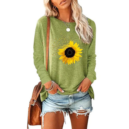 Sunflower Printed Harajuku T-shirt Women Autumn Long Sleeve O-Neck Casual Tops Fashion Lady Street Everyday Tees Shirts
