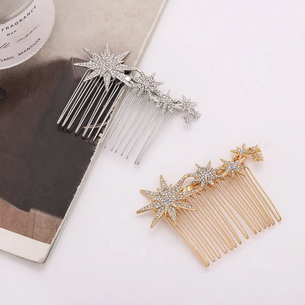 New Hair Accessories Alloy Diamond Snowflake Hair Comb Fashion Golden Silver Color Rhinestone Bridal Braid Jewelry Hair Comb