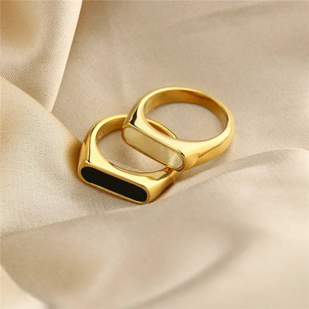 Wholesale 316L Stainless Steel White Square Shell Rings for Women Vintage Chunky Ladies Large Ring Party Jewelry