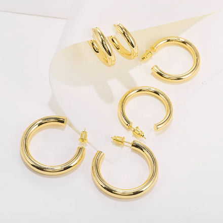 Hot Selling 18K Gold Plated C-Shaped Stud Earrings for Women Large Brass Geometric Hoop Earrings Zircon Glossy Fashion Jewelry