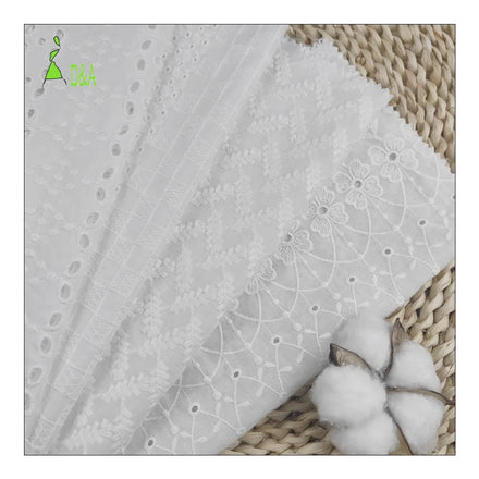Good Selling Custom Cotton Embroidered Voile Fabric White Floral Embroidered Woven Soft Fabric for Garments for Boys and Girls
