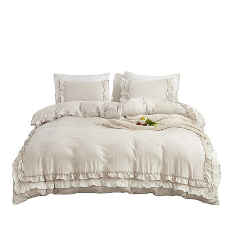 Modern Home Textiles Double Layer Ruffle Quilt Cover Kit Embroidered Pattern Chemical Fiber Western Bedding Set