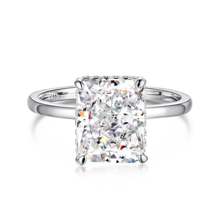 Dylam Luxury S925 Silver Crushed Ice Out Cut Super Shining Bright Cut 4 Carat 8A Zirconia Rectangle Engagement Ring for Women