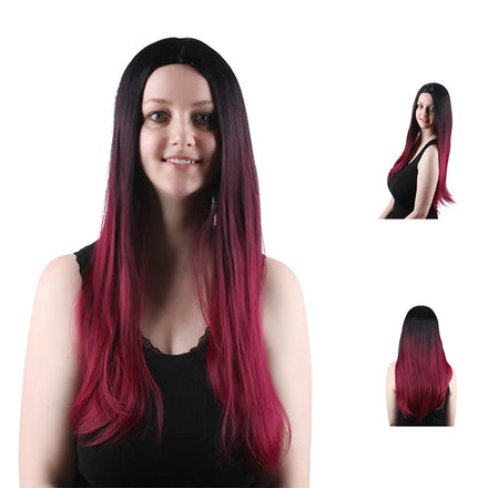 22 Inch Ombre Red Synthetic Wig for Black Women Non-Lace Frontal Heat Resistant Adjustable Cap Wholesale