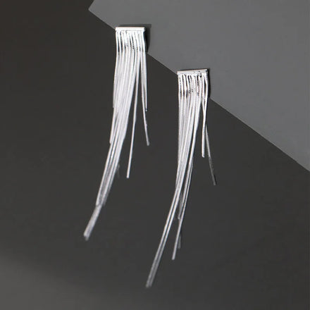 Fine Jewelry 925 Sterling Silver Geometric Long Snake Chain Tassel Earrings for Women Gifts