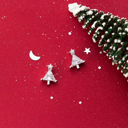 925 Sterling Silver Zircon Stud Earrings Christmas Tree Earring Set Pentagram Diamond Triangular Earrings Women Luxury