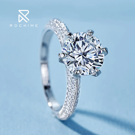 Rochime Sparkling High Carbon Diamond Ring S925 Silver Rhodium Plated  5a Zircon Jewelry for Women