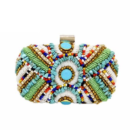 Bulk Wholesale Indian Chain Clutch Bag Ethnic Style Stone Beads Evening Bags for Women