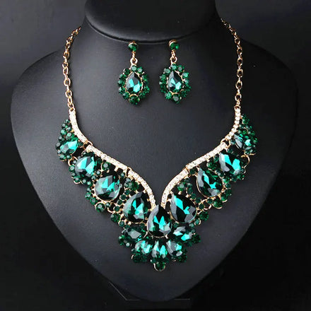 Qushine Hot Selling Europe and America Crystal Jewelry Necklace Earrings Set Dress Banquet Women Exaggerated Jewelry Matching Ac