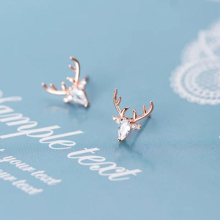 S925 Sterling Silver Elk Stud Earrings Diamond Fashion Christmas Gift Earrings Women Antlers Fashion Jewelry Earrings