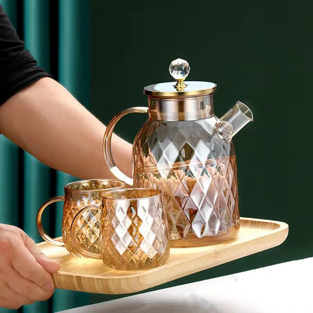 Large Capacity Amber Diamond Pot Cold Kettle Set Cold Kettle Glass High Borosilicate Glass Household Cold Water Cup